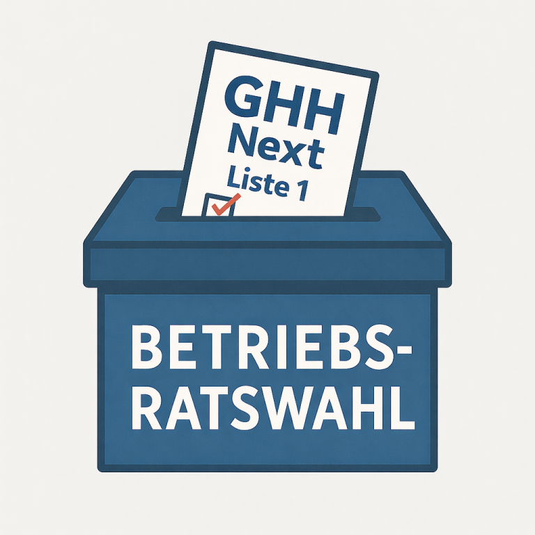 KI-generiertes Bild einer Wahlbox mit einem Stimmzettel, auf dem GHH-Next Liste 1 steht